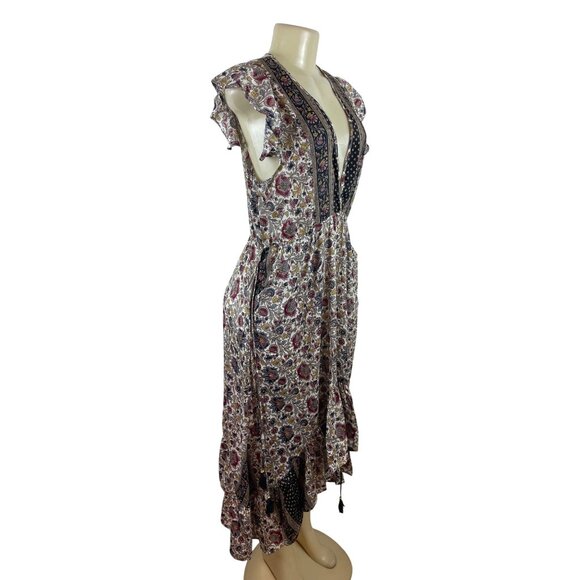 Perry Walker Womens Multicolor Floral Print Midi Dress With Tassel Sz S-M - Picture 2 of 10